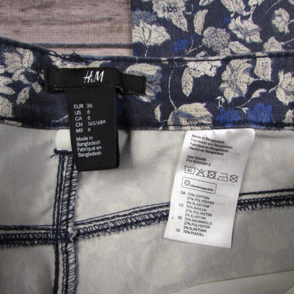 H&M Floral Super Slim Skinny Jeans Blue Size 6 - Picture 3 of 6